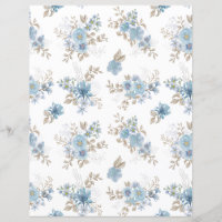 Blue & White Watercolor Floral Scrapbook Paper