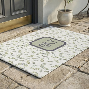 French Provincial Monogram Sage Olive Watercolor Doormat