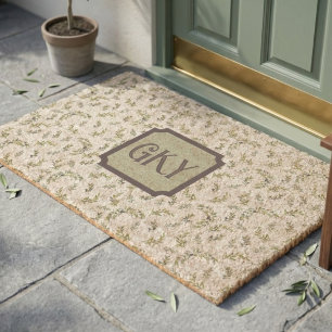 French Provincial Monogram Sage Olive Watercolor Fiber Doormat