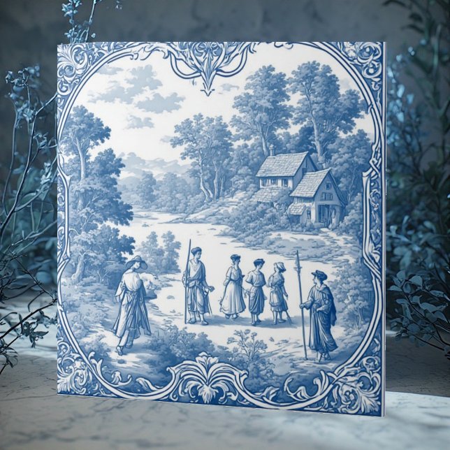 French Provincial Pastoral Scenic Toile Decorative Ceramic Tile (French Provincial Pastoral Scenic Toile Decorative Ceramic Tile)