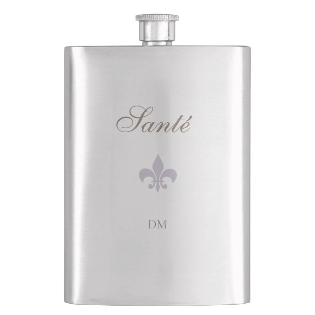 French Purple Fleur de Lis Santé Wedding Favor  Flask (Front)