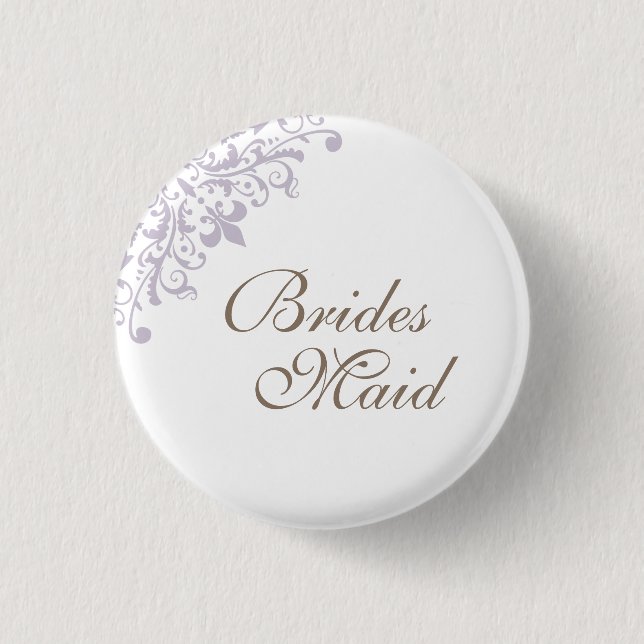 French Purple Fleur de Lis Script Bridesmaid  Button (Front)