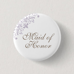 French Purple Fleur de Lis Script Maid of Honor Button