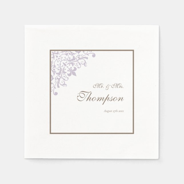 French Purple Fleur de Lis Wedding Reception Napkins (Front)