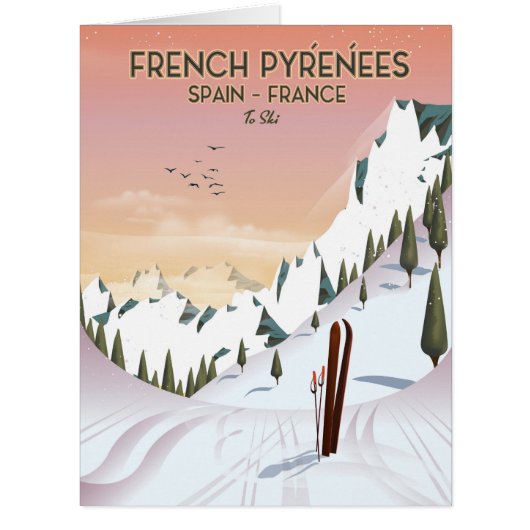 French Pyrénées Ski poster Cards (Front)