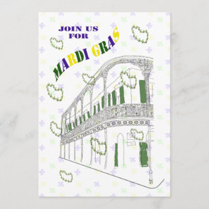 French Quarter Balcony Mardi Gras Party Invitation