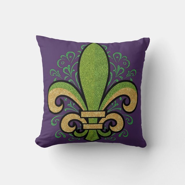 French Quarter  fleur-de-lis Mardi Gras purple Throw Pillow (Creator Uploaded)