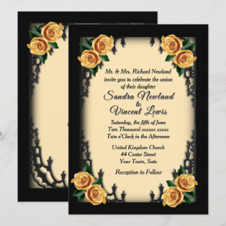 French Quarter Goth 4 Corner Yellow Rose Wedding Invitation
