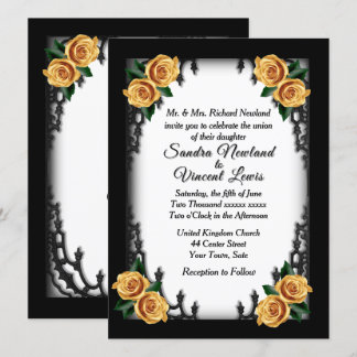 French Quarter Goth 4 Corner Yellow Rose Wedding Invitation