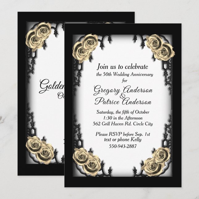 French Quarter Goth Gold Rose Anniversary  Invitation (Front/Back)