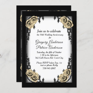 French Quarter Goth Gold Rose Anniversary Invitation