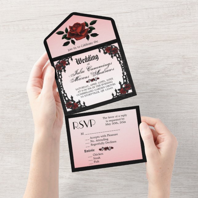 French Quarter Goth Rose Wedding Invitation (Tearaway)