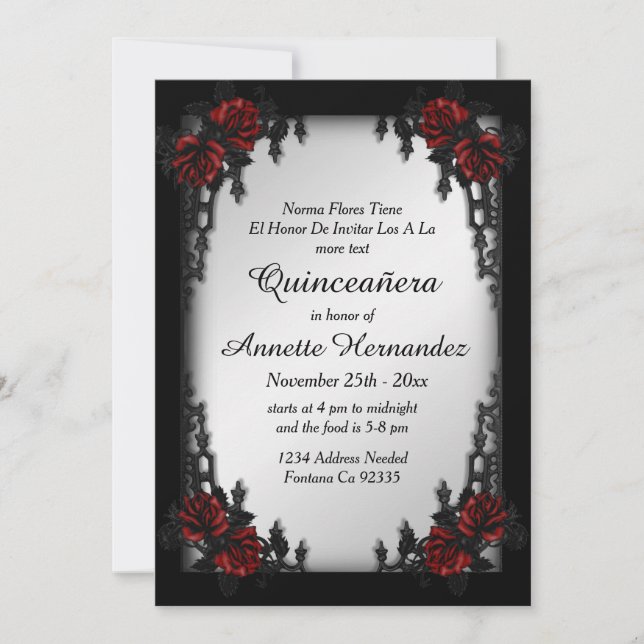 French Quarter Goth Silver Quinceañera  Invitation (Front)