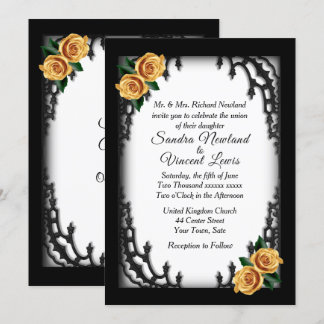 French Quarter Goth Yellow Rose White Wedding   Invitation