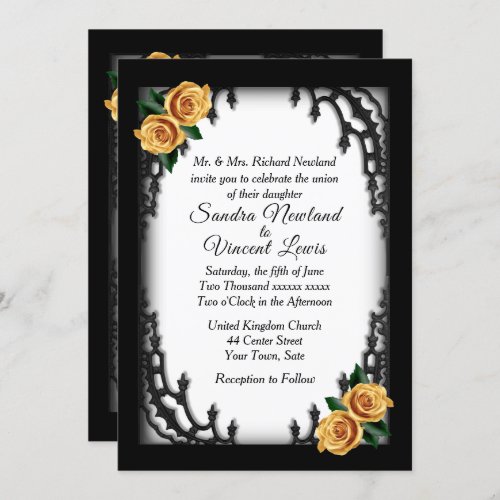 French Quarter Goth Yellow Rose White Wedding   Invitation