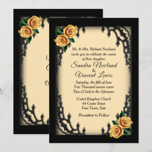 French Quarter Goth Yellow Rose Yellow Wedding Invitation