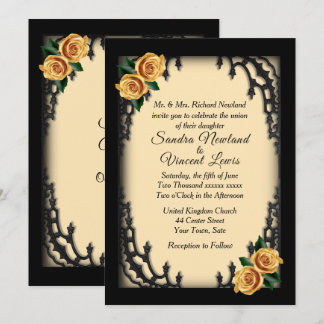 French Quarter Goth Yellow Rose Yellow Wedding   Invitation