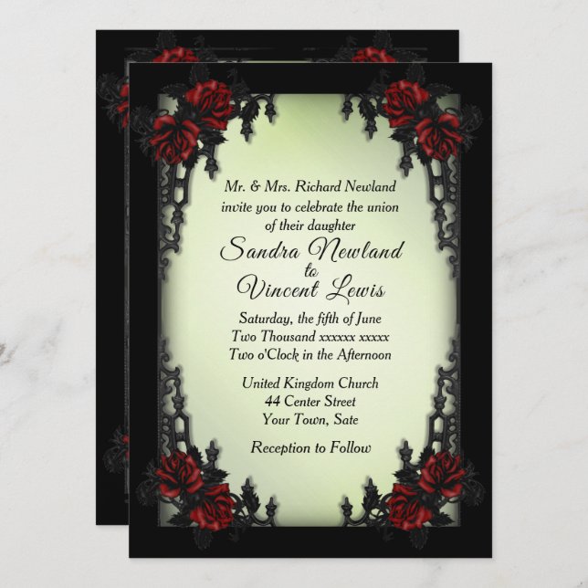 French Quarter Gothic Green Wedding Invitation (Front/Back)