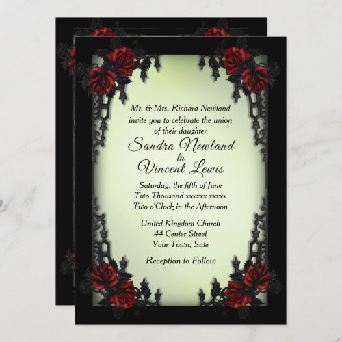 French Quarter Gothic Green Wedding Invitation