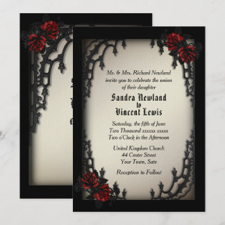 French Quarter Gothic Red Rose on Antique Gold Invitation