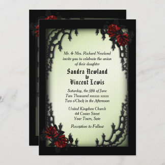 French Quarter Gothic Red Rose on Green Invitation