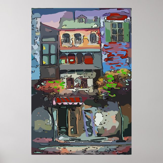 French Quarter Houses at Night Poster (Front)