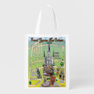 French Quarter New Orleans Cartoon Map Grocery Bag