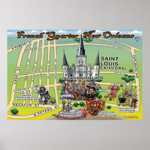 French Quarter New Orleans Fun Map 24x36 Poster