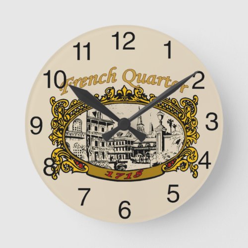 French Quarter New Orleans Round Clock