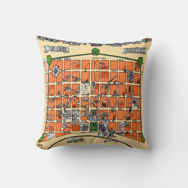 French Quarter Old New Orleans Map Throw Pillow (Front)