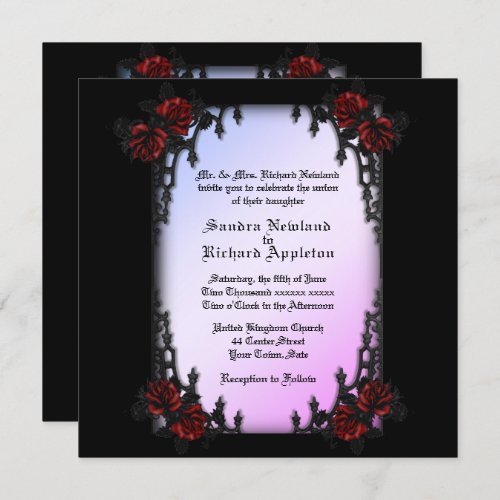 French Quarter Purple Goth Theme Wedding Invitation