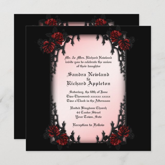 French Quarter Rose Goth Theme Wedding Invitation (Front/Back)