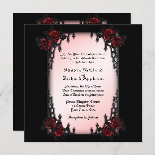 French Quarter Rose Goth Theme Wedding Invitation