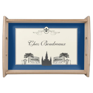 French Quarter Scene Blue Serving Tray