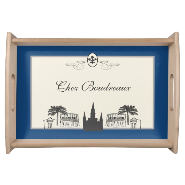 French Quarter Scene Blue Serving Tray (Front)
