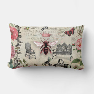French Queen Bee Rose Garden Lumbar Pillow