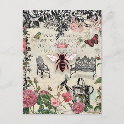 French Queen Bee Rose Garden Postcard