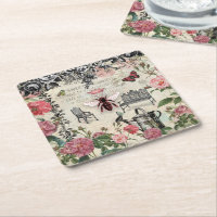 French Queen Bee Rose Garden Square Paper Coaster | Zazzle