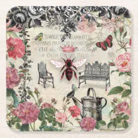 French Queen Bee Rose Garden Square Paper Coaster | Zazzle
