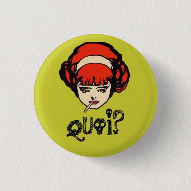 French Quoi Smoking Punk Retro Green Button (Front)