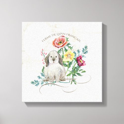 French Rabbit Farm Vintage Watercolor Bunny Floral Canvas Print