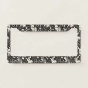 French Rabbit Toile in Black Floral Pattern License Plate Frame