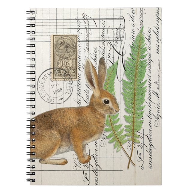 French Rabbit with Ferns Spiral Journal Notebook  (Front)