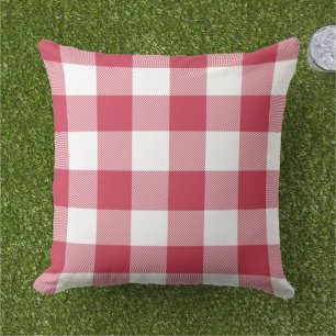 French Raspberry and White Buffalo Plaid Outdoor Pillow