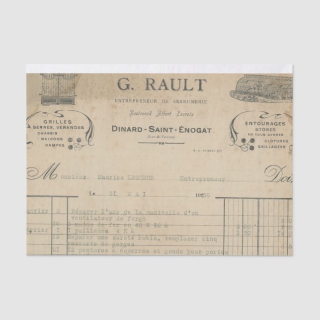 French Receipt Tissue Paper (Front)