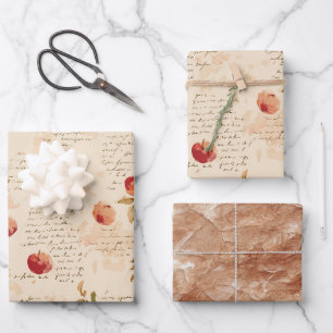 French Red Apples Bridal Shower Wrapping Paper Sheets