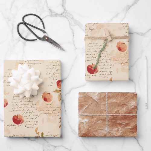 French Red Apples Bridal Shower Wrapping Paper Sheets