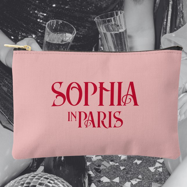 French Red Custom Name In Paris Dusty Pink Accessory Pouch (Creator Uploaded)