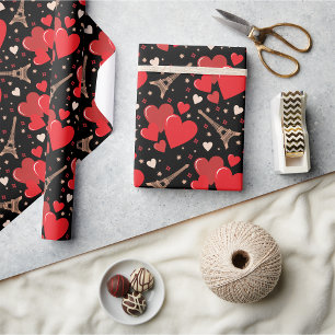 French Red Hearts Wrapping Paper