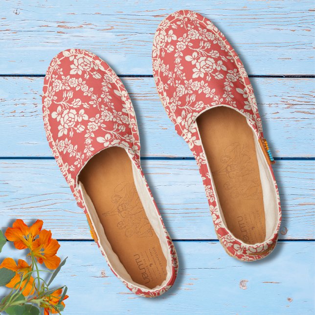 French Red White Floral Pattern Botanical Chic Espadrilles (Creator Uploaded)
